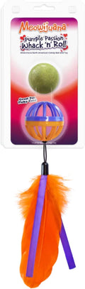 Meowijuana Whack 'n' Roll Compressed Catnip Ball with Cage | Purple Passion | Interactive Cat Toy with Feather | Potent Hand Harvested Catnip Grown in North America