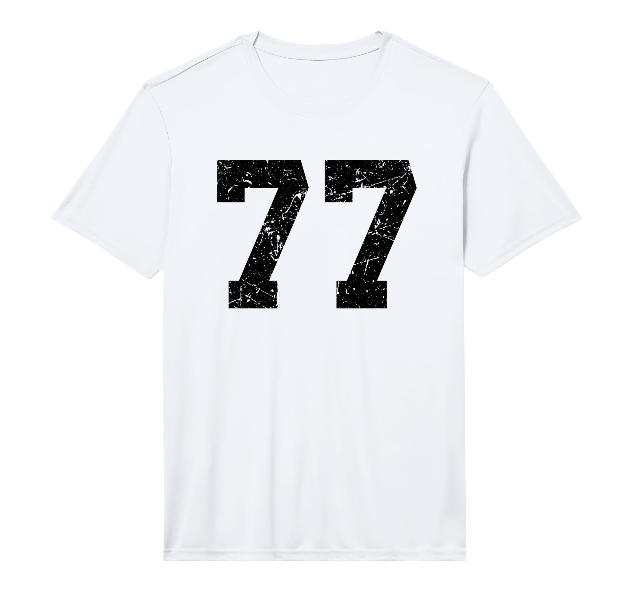 Number 77 Black Distressed Number T-Shirt - Unique Graphic Men Women