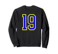 Blue Yellow Sport Team Number 19 Sweatshirt - Fun Novelty Design for Adults