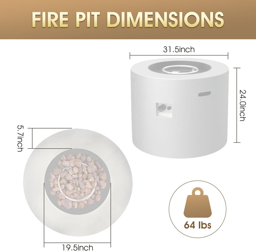 32 Inch Propane Outdoor Fire Pit Table, Round Patio Fire Table 50,000 BTU w/Lid, Lava Rocks, Weatherproof Cover, Alloy Steel Propane Fire Pit Table for Deck, Backyard and Pool, CSA Certified, Gray