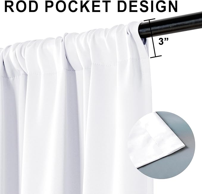 XWZO White 100% Blackout Curtains with Tiebacks- 2 Thick Layers Completely Shaded Window Treatment Thermal Insulated Lined Rod Pocket Drapes for Bedroom/Laundry, White, W38 x L54, Set of 2 Panels