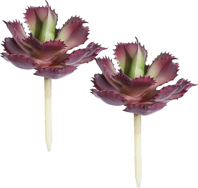 Duovlo Artificial Succulent Plant 7.08 Inch Faux Succulents Agave potatorum Flower Arrangement Craft Wall DIY Materials Pack of 2 (Dark Purple)