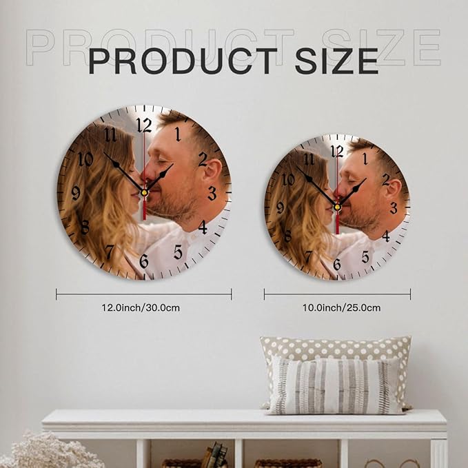 Generic Custom Clocks for Walls Personalized Clocks with Photo Text Logo Silent Non Ticking Round Decoration for Kitchen Family Friends Gifts, 10inch-25cm