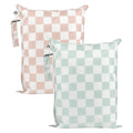 Tiny Twinkle Mess-Proof Waterproof Wet Dry Bag | 2-Pack Reusable Wet Bags for Swimsuits & Baby Clothes | Leakproof Wet Bag for Travel & Diaper Changes for Baby (Unisex Checkers)