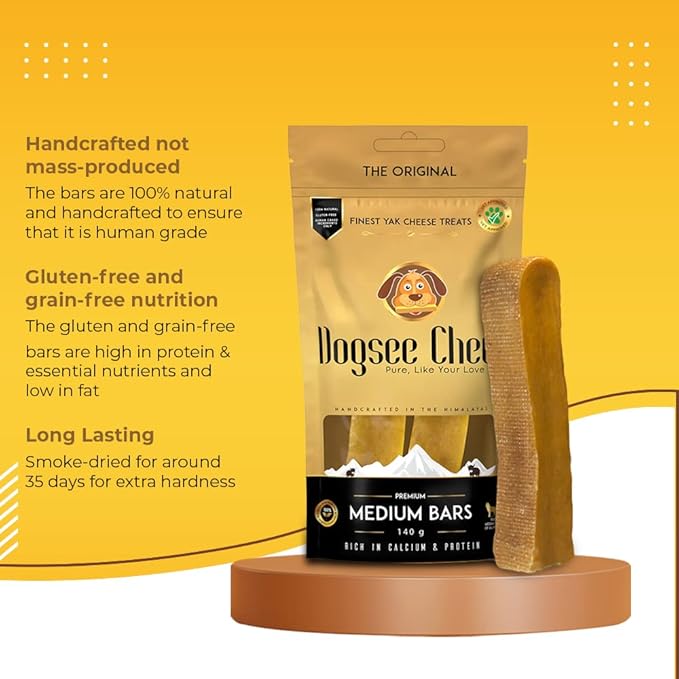 Dogsee Original Himalayan Yak Chews for Dogs (Medium - 2 Bars) | 100% Natural | Dog Treats Healthy | No Grain, No Gluten | for Teeth Cleaning