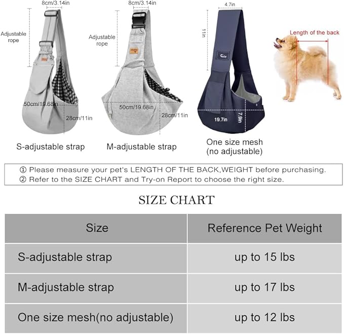 CUBY Dog and Cat Sling Carrier - Hands Free Reversible Pet Papoose Bag - Soft Pouch and Tote Design - Adjustable - Suitable for Puppy, Small Dogs, and Cats for Outdoor Travel