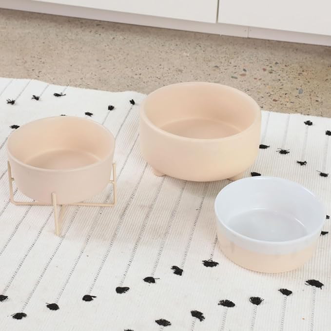 Waggo Uplift Ceramic Dog Bowl for Small Medium and Large Breeds - Heavyweight and Durable Pet Food and Water Dish Crock, Dishwasher Safe, Modern, Elevated Feeder (Buttercream, Medium)