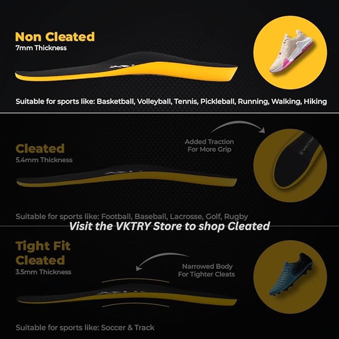 VKTRY Gold for Non-Cleated Shoes - Carbon Fiber Performance Insoles - Customized Athletic Inserts for Sports Basketball Volleyball Running & More | Shock Absorption US M15.5-16, >220lbs