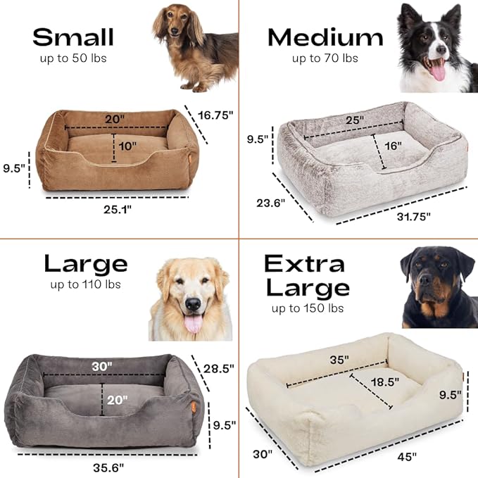 FUZI Luxury Aesthetic Dog Bed with Extra Cover for Large Dogs, Washable Pet Couch, Pet Bed with Sides, Non-Slip Bottom, Soft and Durable Calming Dog Bed, Faux Rabbit Fur, Large 35.6x28.5x9.5 Dark Grey