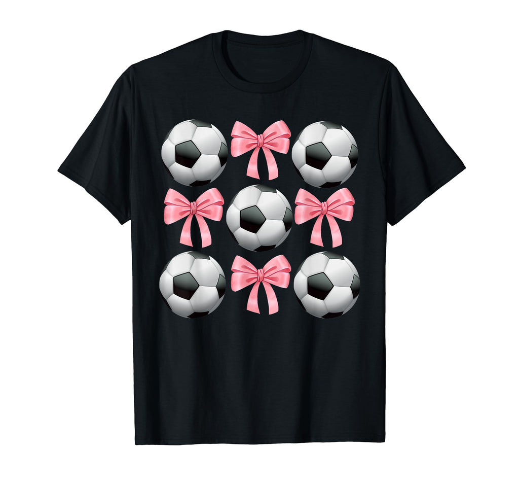 Soccer And Bows Coquette Soccer Mom T-Shirt - Novelty Apparel for Adults