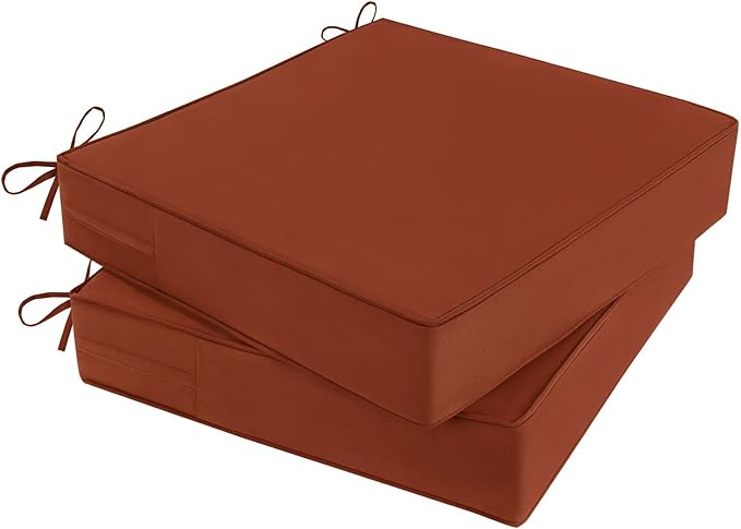 Outdoor Chair Cushions Set of 2 for Patio Furniture 22x22x4 Inch Waterproof Patio Chair Cushion 3 Year Color Fastness Square Elastic Foam Garden Sofa Couch Pads with Ties and Handle,Spice