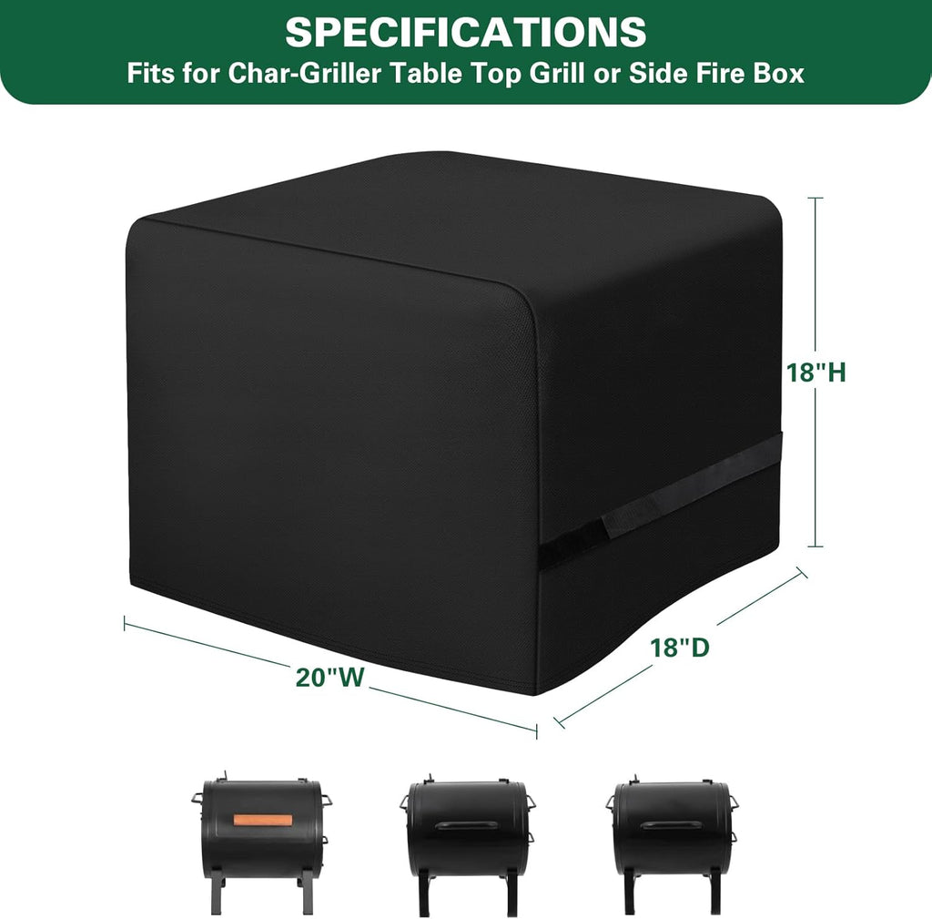 Side Fire Box Grill Cover Fits for Char-Griller 22424 72424 E82424 Portable Tabletop Grill, 600D Heavy Duty BBQ Cover Waterproof Portable Grill Cover, 18 x 18 x 20 Inch, Model 2455