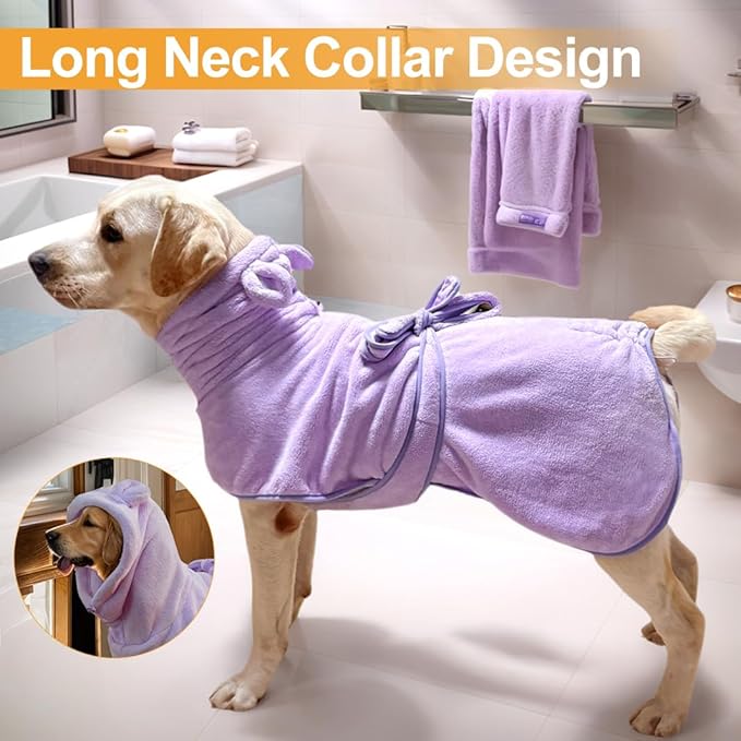 Medium to Large Size Dog Bathrobe, Quick Drying Super Absorbent Used for After Bathing, Warm Dog Towels, Adjustable Hoodies and Belts for Pet Dogs Bath Clothes Products (Purple, 3XL)