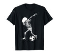 Dabbing Skeleton Soccer Funny Halloween T-Shirt - Minimalist Print Unisex