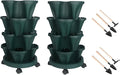 Vertical Planter 4 Tier Stackable Planters Garden Planters Strawberry Herb Flower and Vegetable Planter Indoor Outdoor Gardening Pots with Removable Wheels and Tools 2-Pack