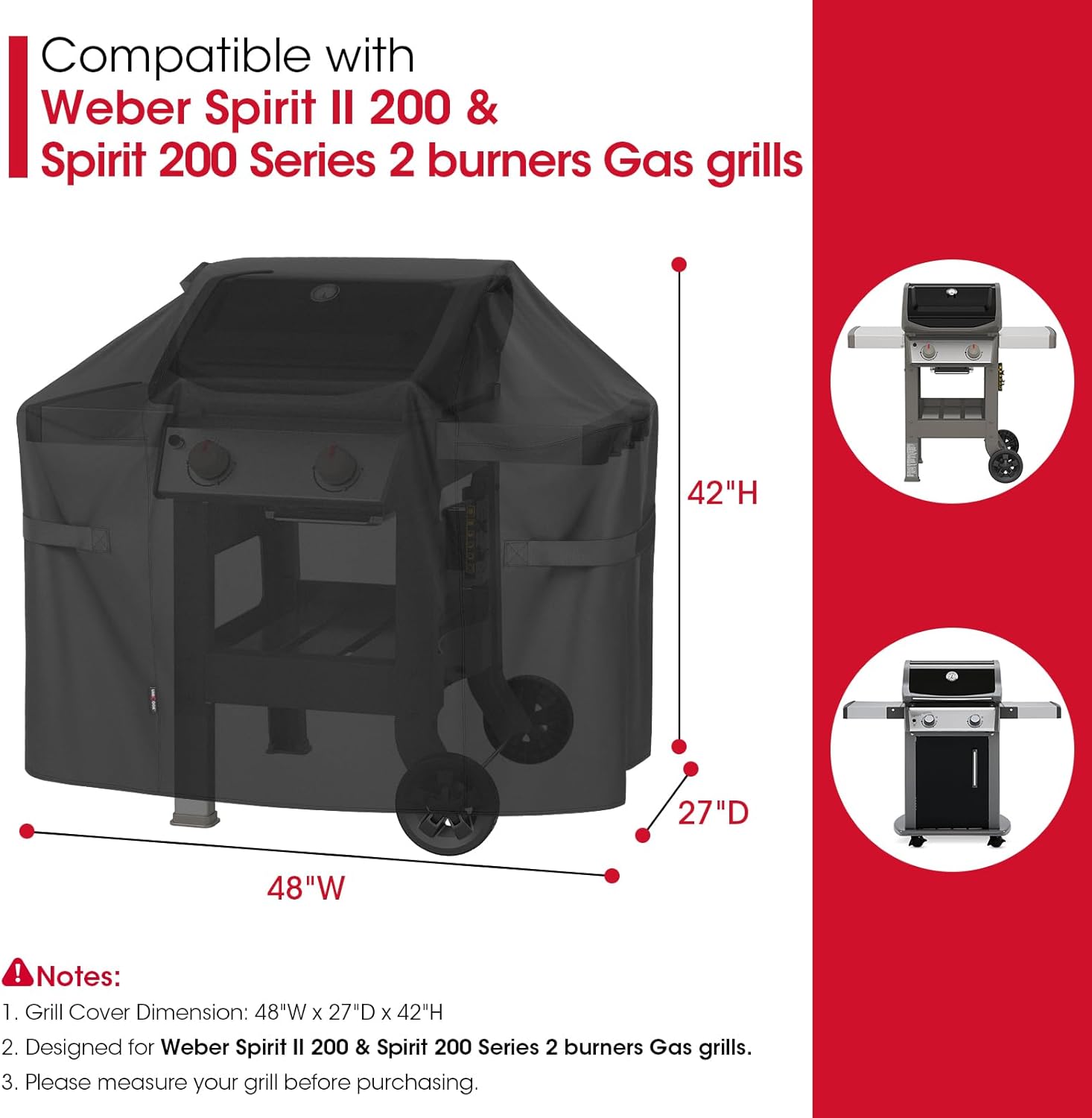 Unicook 48 Inch Grill Cover for Weber Spirit Il 200 and Spirit 200 Series, 2 Burner Gas BBQ Cover for Outdoor Grill, Heavy Duty Waterproof Fade Resistant, Compared to Weber 7138