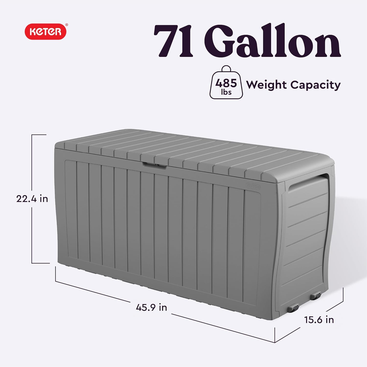 Keter Marvel Plus 71 Gallon Resin Deck Box-Organization and Storage for Patio Furniture Outdoor Cushions, Throw Pillows, Garden Tools and Pool Floats, Light Grey