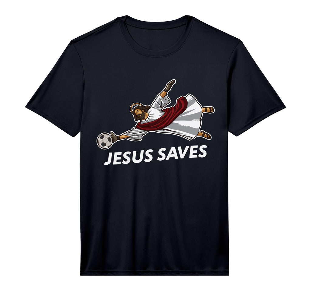 Jesus Saves Funny Soccer Goalie T-Shirt - Novelty Apparel Men Women
