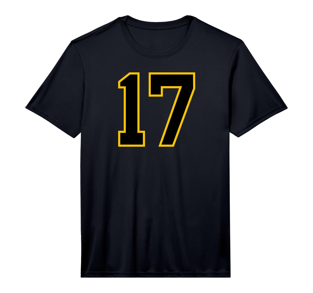 Number 17 Yellow Black Varsity T-Shirt - Casual Everyday Wear Unisex