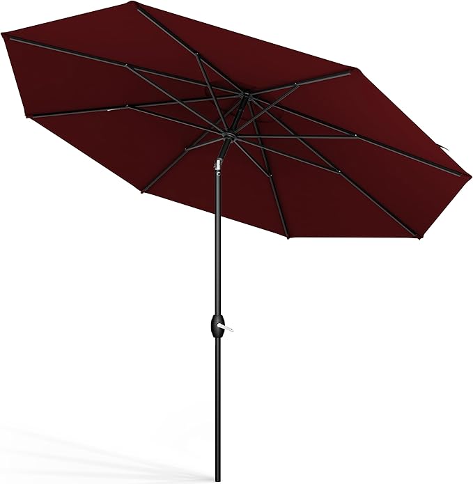 Midtown Umbrellas Sunbrella Umbrella 8 Feet Outdoor Umbrella With Sunbrella Burgundy Acrylic Fabric - Auto-Tilt Aluminum Frame Patio Umbrella For Backyard, Deck, Garden, Pool - Black Pole