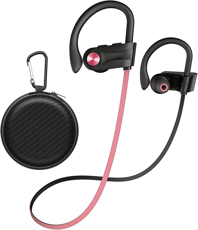 JOYWISE Wireless Bluetooth 5.3 Wireless Headphones with 16Hrs Long Battery, Stereo IPX7 Waterproof in-Ear Earphones, Noise Cancelling Headphones for Running, Black&Pink