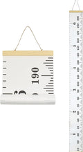 Kids Growth Chart, Wood Frame Fabric Canvas Height Measurement Ruler from Baby to Adult for Child's Room Decoration 7.9 x 79in (7.9 x 79in, White & Black)