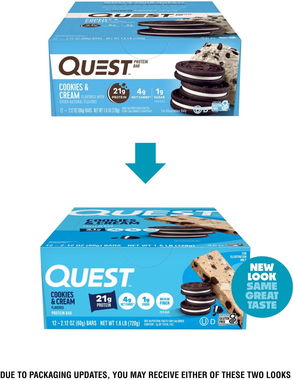 Quest Bar Cookies & Cream, 2.12 oz, Case of 12