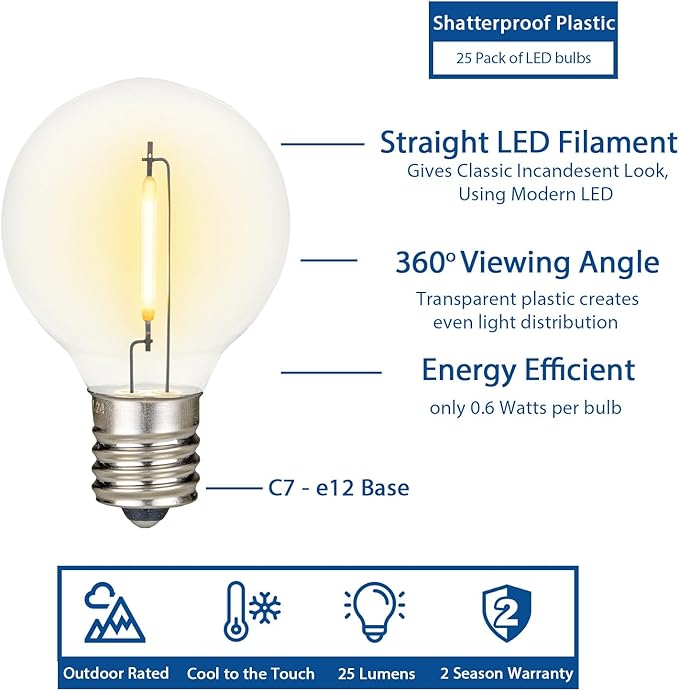 Novelty Lights 100 Feet G40 LED Patio String Lights with 67 Bulbs, Warm White, Weather Resistant and Shatterproof Replaceable Plastic Globe Bulbs, Green Wire