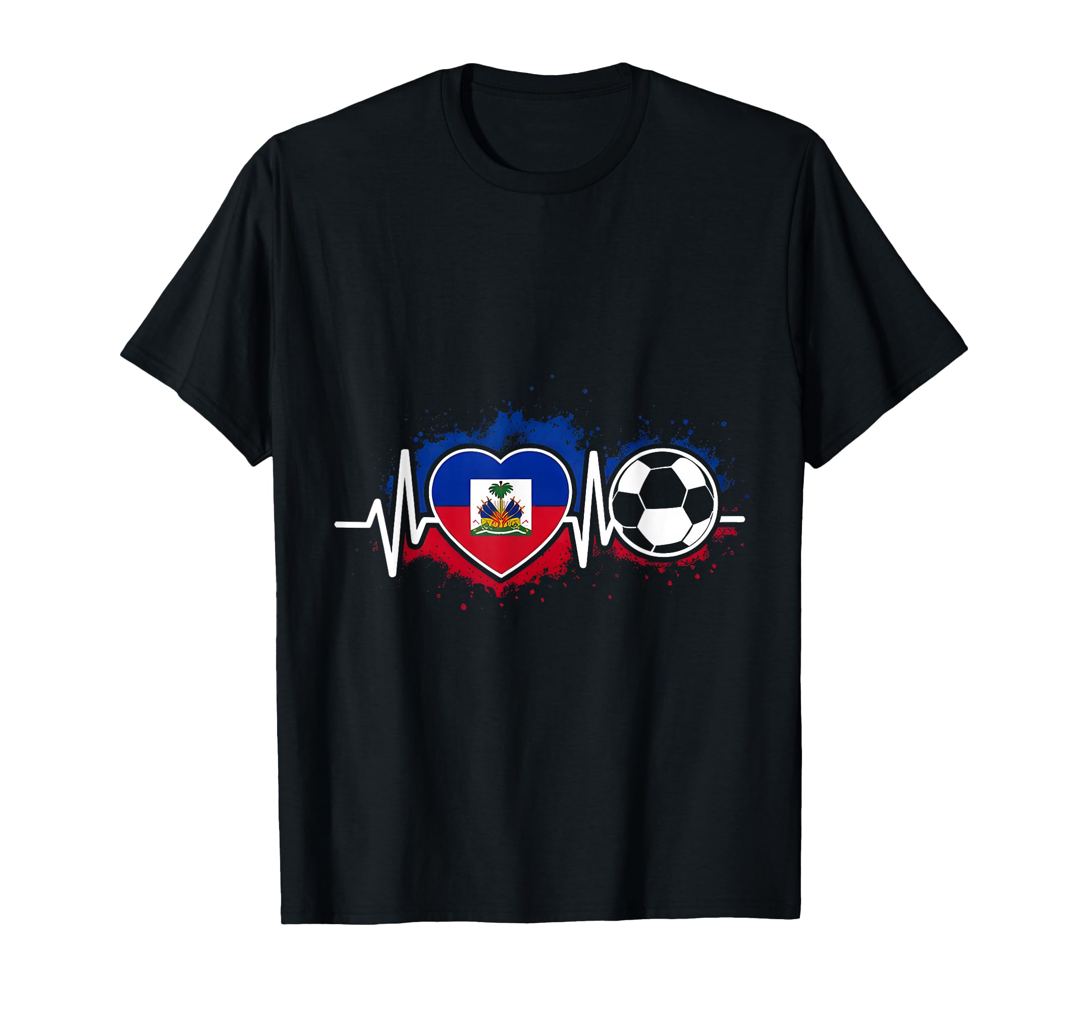 Soccer Heartbeat Haiti Flag Football T-Shirt - Unique Graphic Men Women