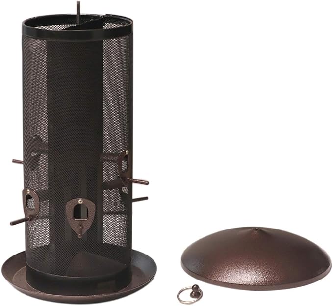 Nature's Rhythm Metal Hopper Bird Feeder, Dual Seed Compartments, 10 Feeding Ports, Holds 10lbs Seed, Attracts Cardinals, Titmice, Nuthatches