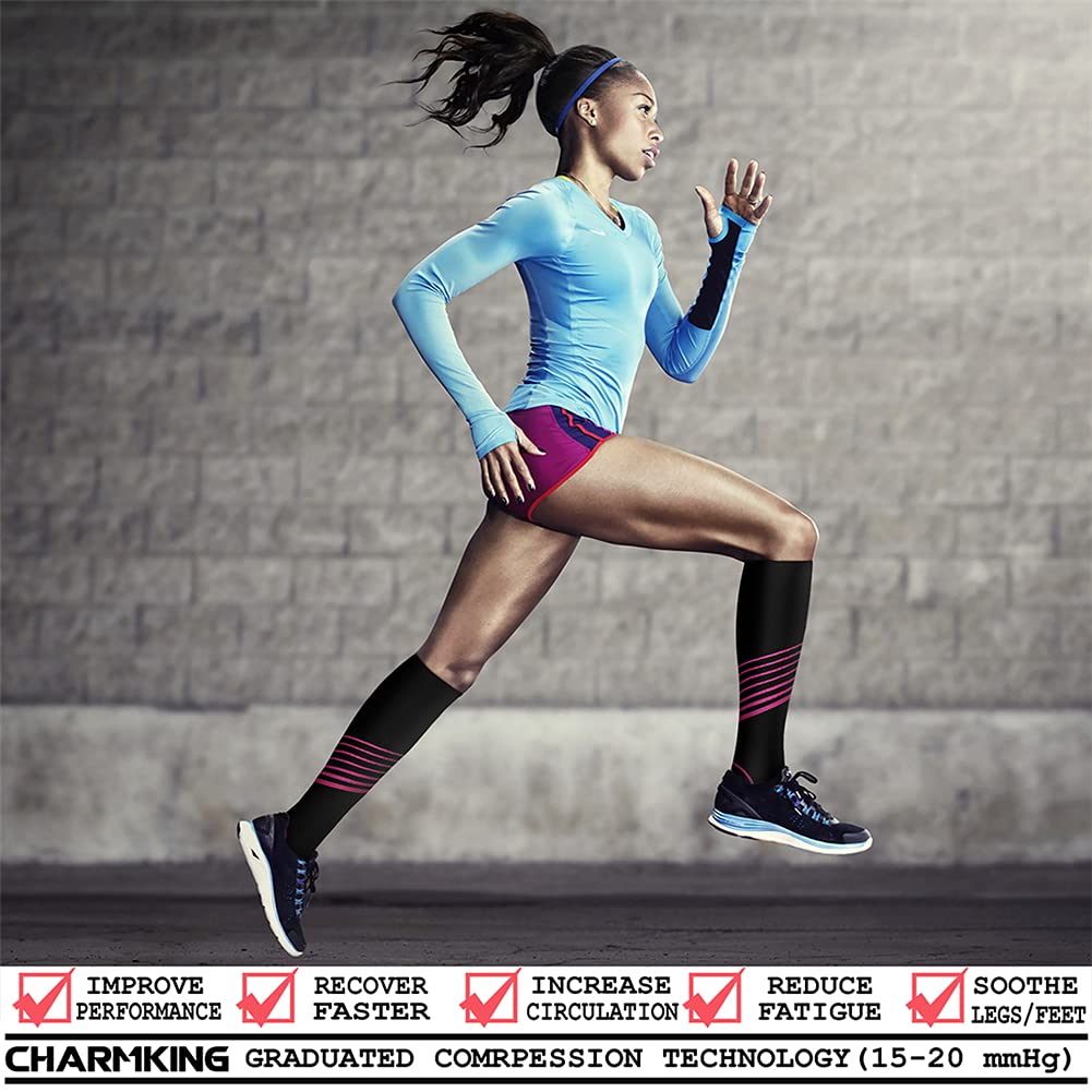 CHARMKING Compression Socks for Women & Men Circulation (8 Pairs) 15-20 mmHg is Best Support for Athletic Running,Cycling