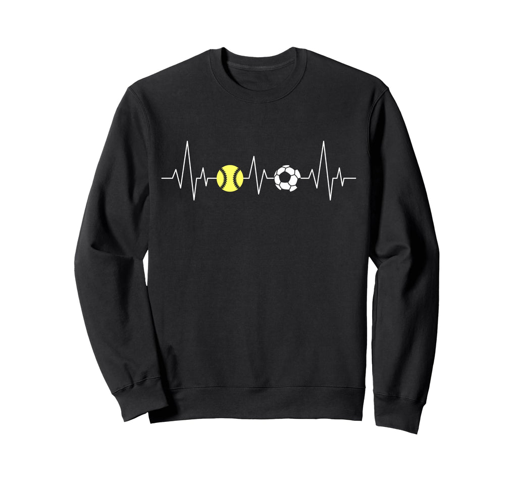 Soccer Softball Heartbeat Funny Sport Sweatshirt - Graphic Print Unisex