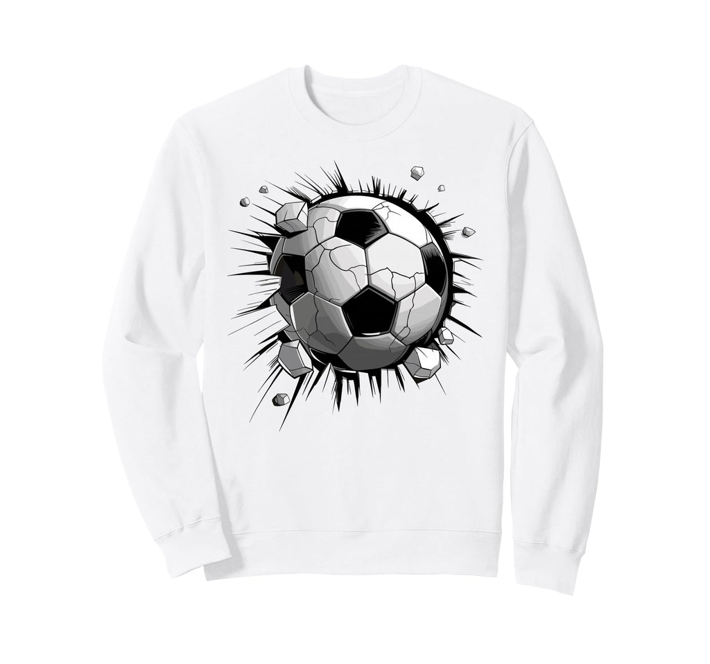 Soccer Ball Crashing Through Wall Sweatshirt - Unique Graphic Men Women