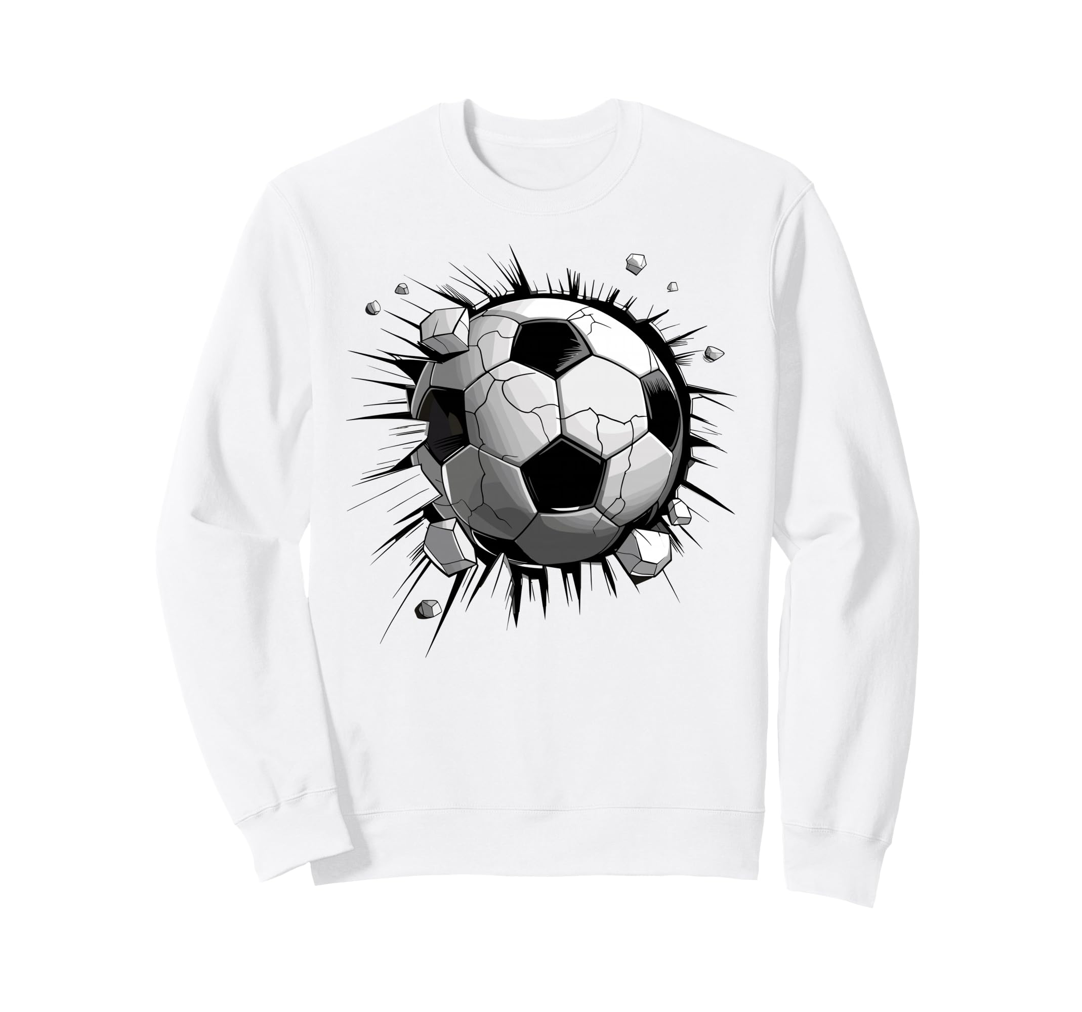 Soccer Ball Crashing Through Wall Sweatshirt - Unique Graphic Men Women