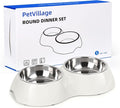 Stainless Steel Dog Bowls Set – Dual Non-Slip Pet Dishes with 2 Small (4oz*2) Bowls & Durable Resin Stand,Food & Water Feeder for Puppies, Kittens, and Small Breed Dogs– White