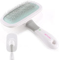 360°Rotating Dog and Cat Brush with Coated Tips and Soft Pins in 2 Length Gentle Slicker Brush for Small Dogs Puppies Yorkies Poodles Removes Loose Fur