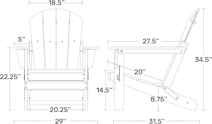 Westin Outdoors Laguna WO Outdoor Adirondack Folding Patio Chairs 8 PCS Set Retro Beach Aesthetic for Backyard, Lawn, Patio, Deck, Garden, Weather Resistant Polyethylene Plastic Lounger (White)