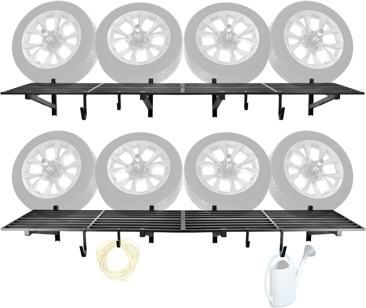 4 Pack 1,5x4ft Heavy Duty Garage Wall Shelving, Garage Shelving Wall Mounted, Storage Rack with Hooks (Black)