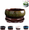 Lotus Bowl Planter, Lotus Bowls for Planting in Water Indoors,6.5-inch Round Succulent Flower Pot with Rotating Bracket, Leak-Proof Design, Suitable for hydroponic Plants, Succulents (Green)