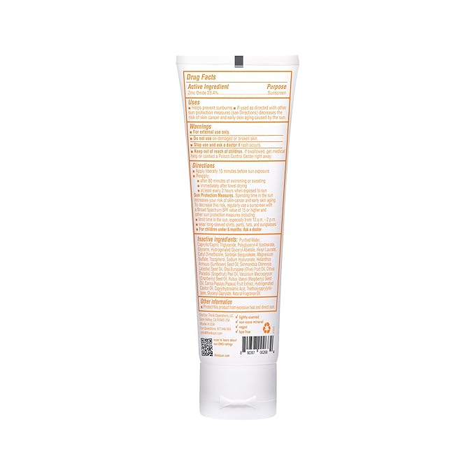 Thinkbaby SPF 50+ Baby Mineral Sunscreen – Safe, Natural Sunblock for Babies - Water Resistant Sun Cream – Broad Spectrum UVA/UVB Sun Protection – Vegan Baby Sunscreen Lotion, 3 Oz.