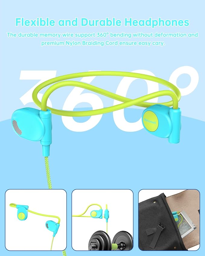 Kid Headphones for School, Air Conduction Open Ear Headphones, 3.5mm Jack Wired Cord, Ultra-Comfort, Ergonomic and Lightweight Design Perfect for School and Outdoor Activities-Orange,Purple,