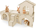 YUEPET Extra Large Wooden Rabbit Hideout Castle Detachable Bunny Tunnel Hut with Ramp Small Animal Houses & Habitats for Outdoor Indoor Rabbit Guinea Pig Chinchilla Ferret Hamster to Rest Hideawy Play
