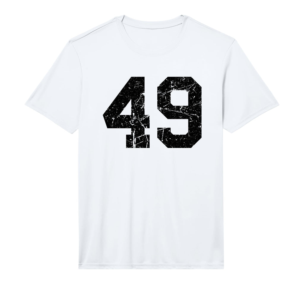 Number 49 Sport Black Distressed Varsity T-Shirt - Novelty Apparel Unisex
