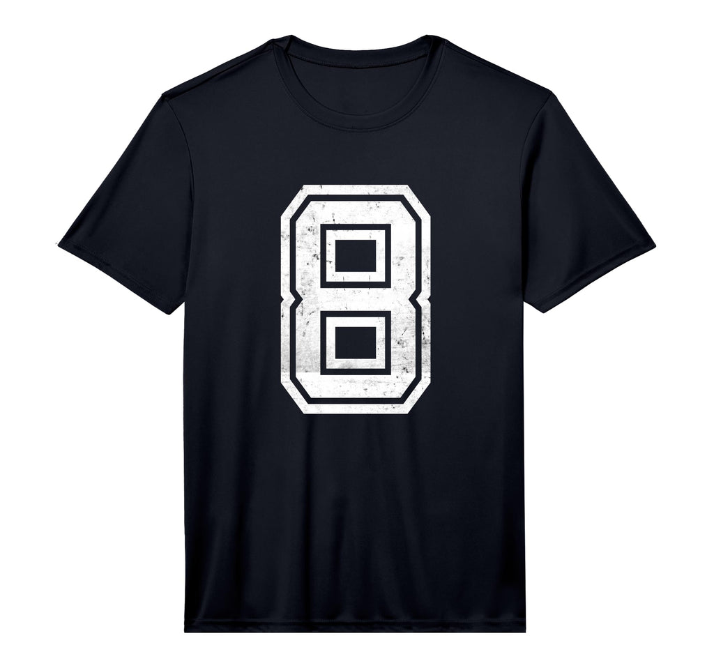 Distressed Number 8 Sport White Plain T-Shirt - Trendy Graphic for Adults