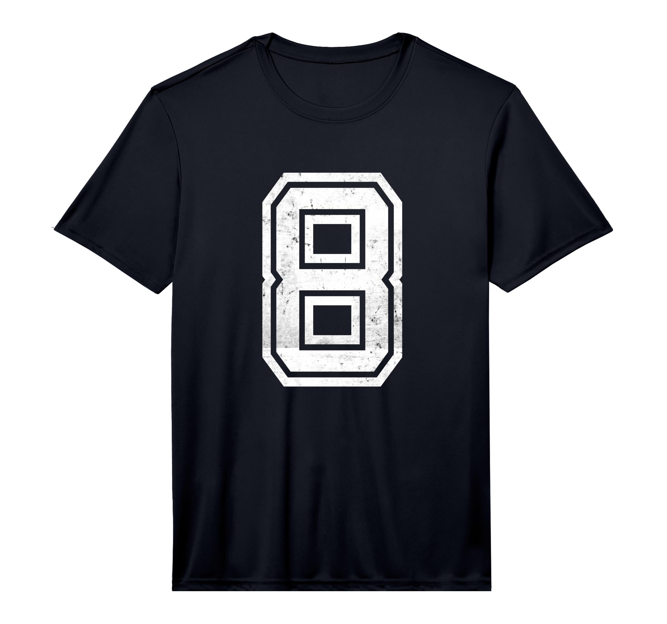 Distressed Number 8 Sport White Plain T-Shirt - Trendy Graphic for Adults