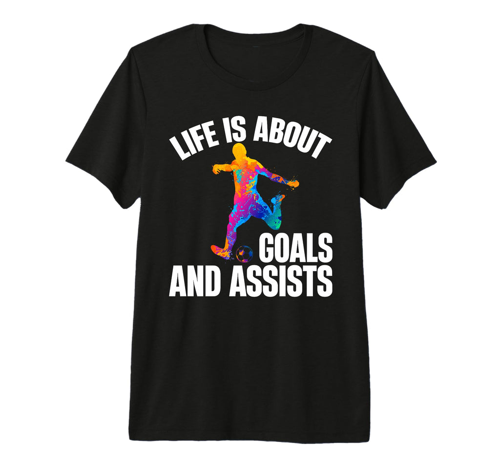 Mens Funny Life Is About Goals And T-Shirt - Novelty Apparel for Adults