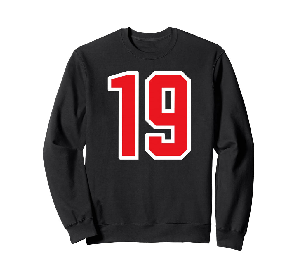 White Red Sport Team Number 19 Sweatshirt - Trendy Graphic for Adults