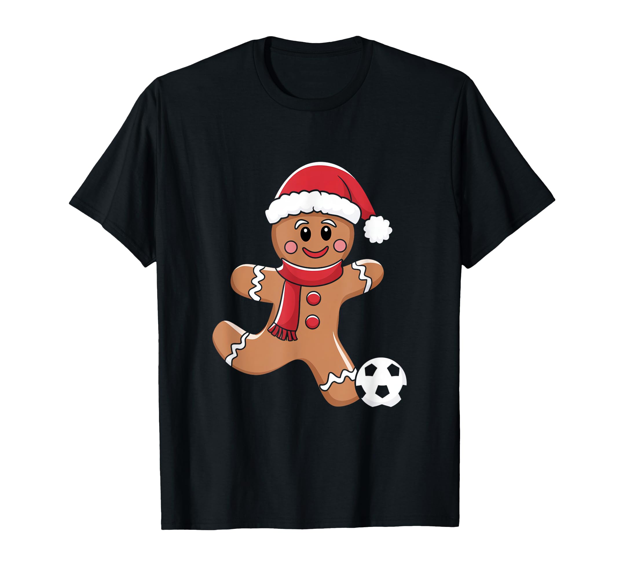 Gingerbread Playing Soccer T-Shirt - Unique Graphic Men Women