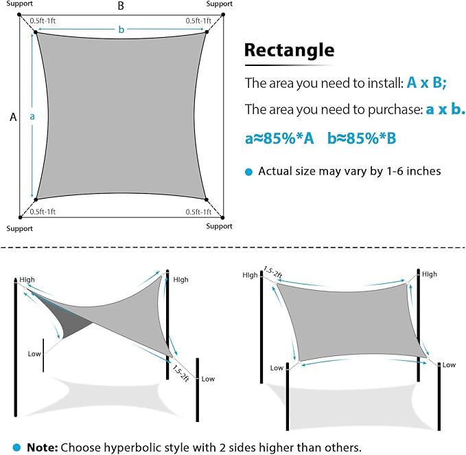 Amagenix Sun Shade Sail 8'X9' Curved Edge Outdoor Shade Canopy Black Breathable 95% UV Block Shade Cloth for Patio Garden Backyard (We Make Custom Size)