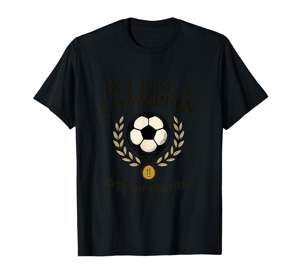 Champion Off Field Soccer Fan Gold T-Shirt - Trendy Graphic for Adults